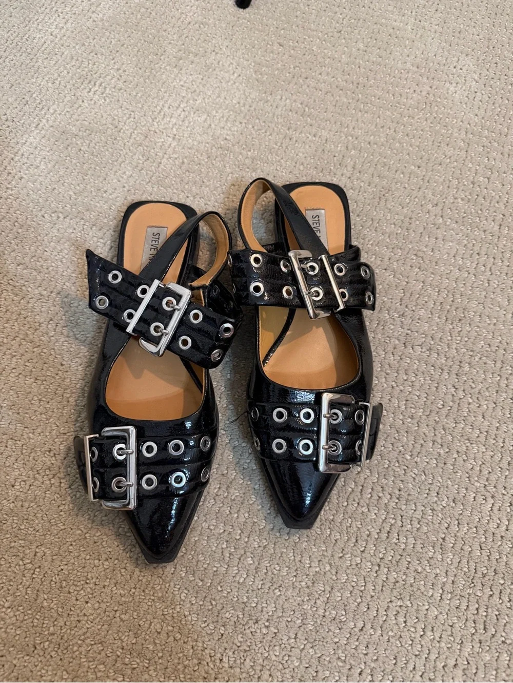 Steve Madden Black Patent Leather Pointed Buckle Flats